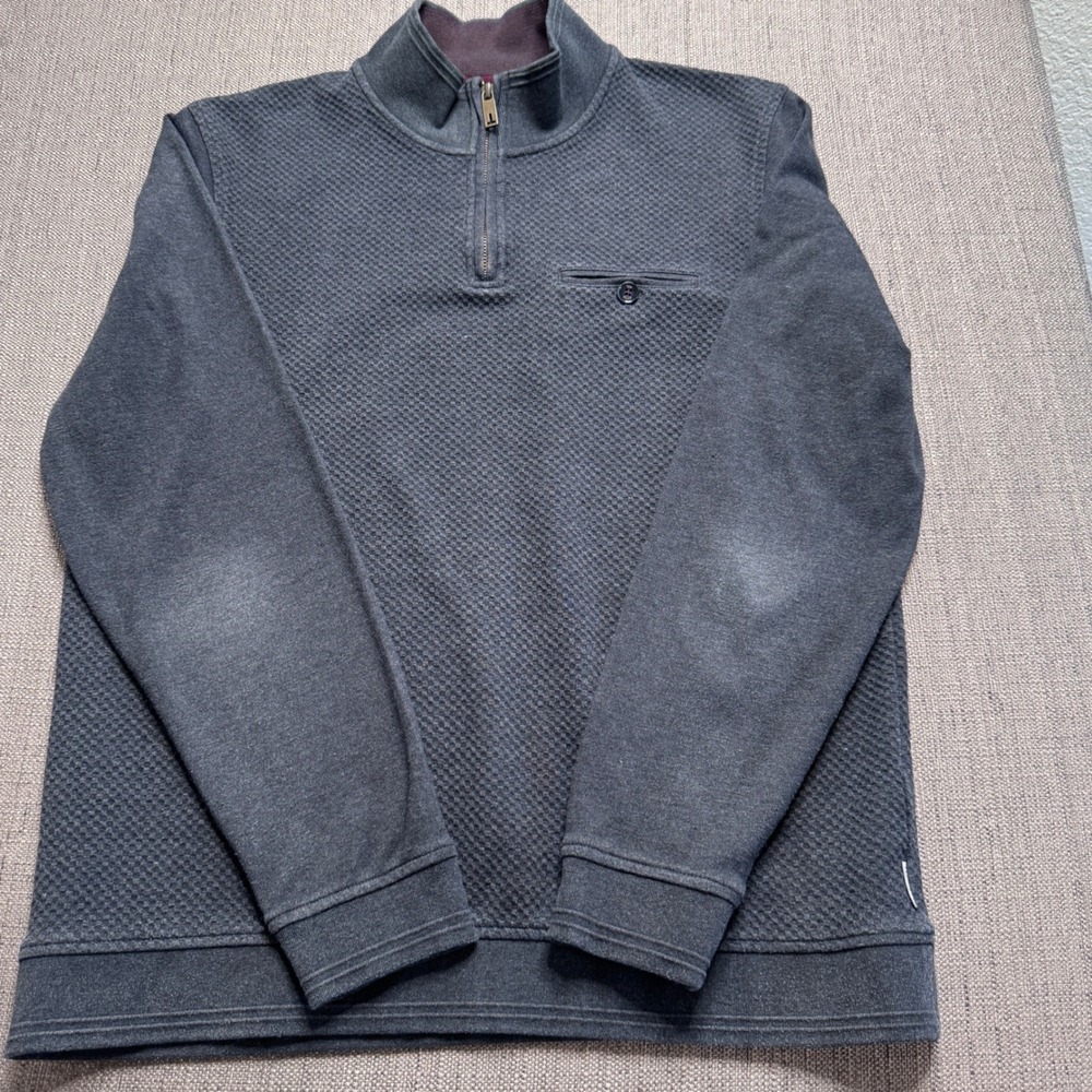 Ted Baker London Draco Mens Grey Waffle Knit 1/4 Zip Pullover Size 5 L/XL